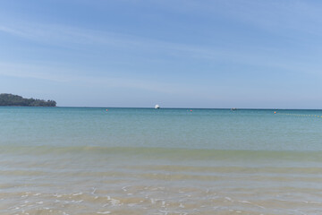 Sea and mountain view from the beach. Nature. Summer vacation.