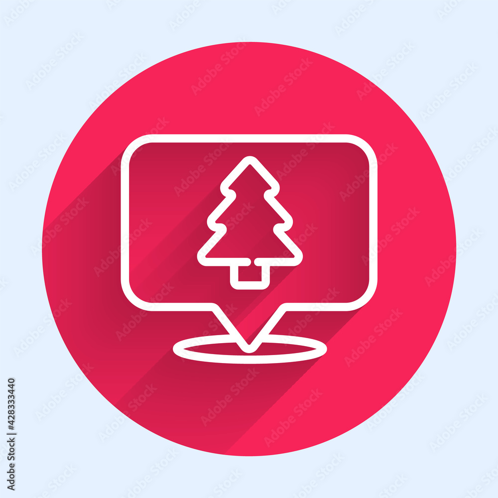 Aufkleber white line location of the forest on a map icon isolated with long shadow. red circle button. vector