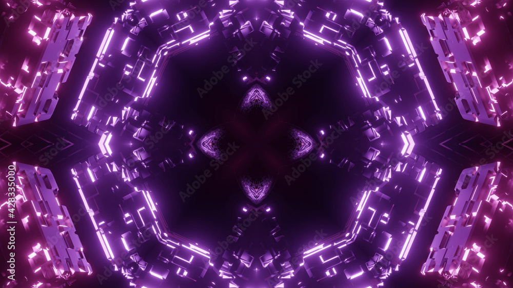 Poster 3d rendering of a futuristic background with geometric shapes and glowing neon lights