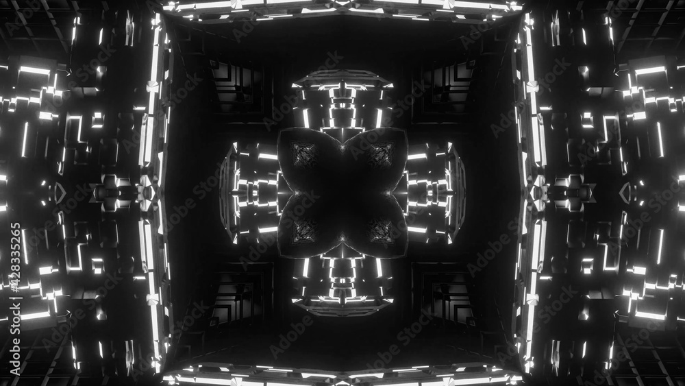 Poster 3d rendering of a futuristic background colored by black and white geometric shapes