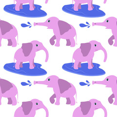 children's pink elephant pattern . an animal in a puddle . vector illustration drawn by hand . blank for paper textile design