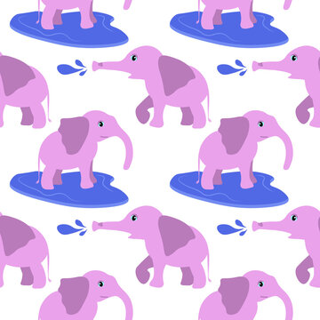 children's pink elephant pattern . an animal in a puddle . vector illustration drawn by hand . blank for paper textile design © Natalis Domini