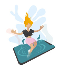 Mobile addiction- mobile communication, social life, concept. Modern vector illustration in flat style.