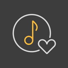 Musical note icon, music icon with heart sign