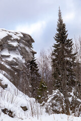 Mountain old man stone (mountain with a human face) Ural, Russia
