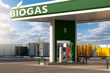 Biogas filling station. Carbon neutral transportation concept	