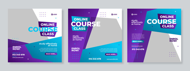 Online course class social media post template design vector