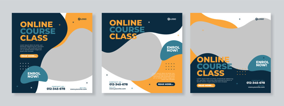 Online course class social media post template design vector