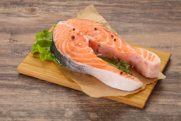 Raw salmon steak - ready for grill