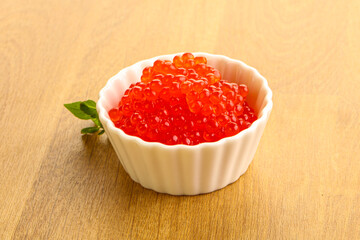 Red caviar in the bowl