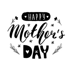 Happy mother's day lettering calligraphy card. Vector greeting illustration. Black text on white background