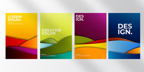 Abstract cover 3d paper art vector illustration set. colorful background cover. rochures, posters, covers, notebooks, magazines, banners, flyers and cards.