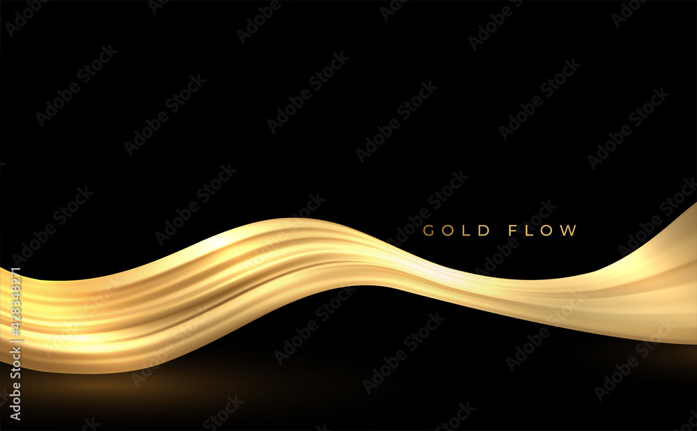 Poster Abstract Gold Waves. Shiny golden moving lines design element for greeting card and disqount voucher.