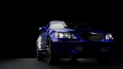 blue car on the side in the dark on a background
