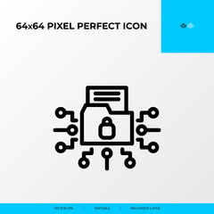 Folder locked vector line icon style. security and private file icon. 64x64 Pixel perfect