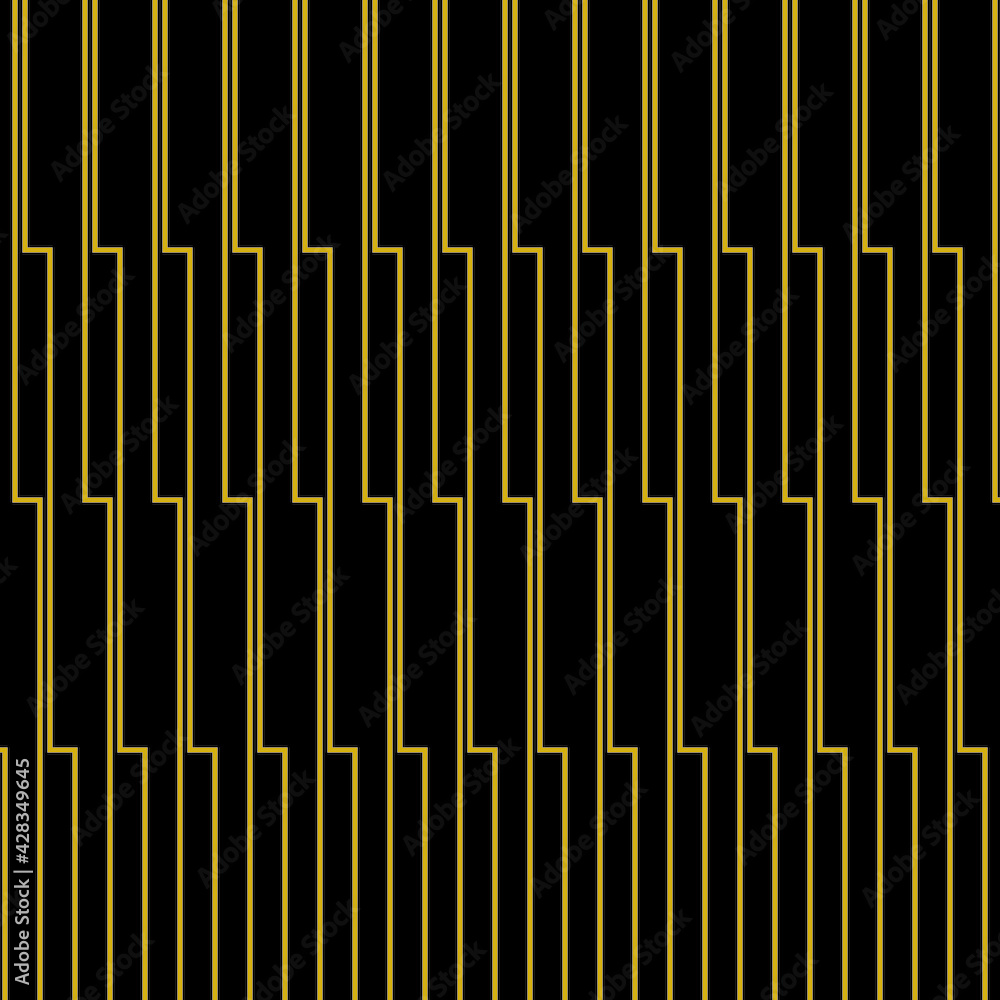 Poster geometric of vertical stripe pattern. design trellis regular lines gold on black background. design 