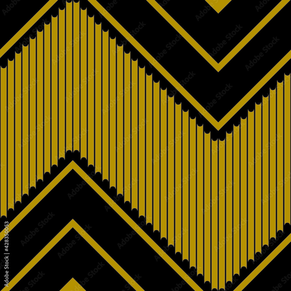 Poster geometric of vertical stripe pattern. design chevron style gold on black background. design print fo