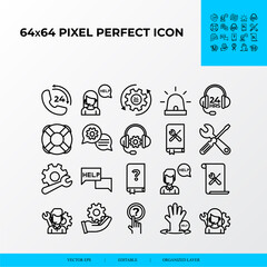 set of Help and Support vector line icon style.Customer service, Manual Book, technical support. 64x64 Pixel perfect icon.