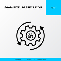 Help and Support vector line icon style. 24 hours technical support. 64x64 Pixel perfect icon.