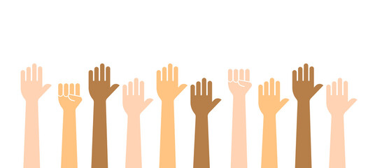 Various races raising their hands vector illustration (anti racism )