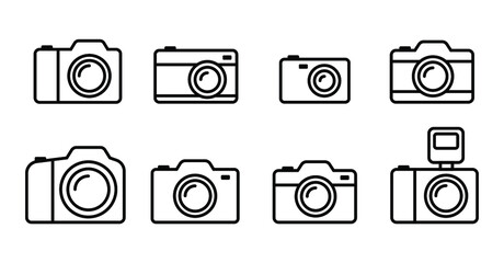 Camera icons set, Simple flat outline design isolated on white background, Vector illustration