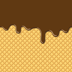 Flowing chocolate on wafer texture, Choco cream melted on waffle seamless background pattern, Minimal flat design for template banner, poster, label, Vector illustration