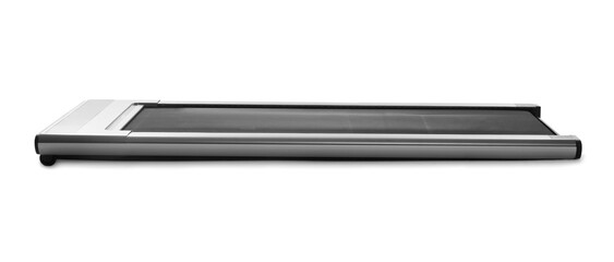 Modern walking treadmill isolated on white. Gym equipment