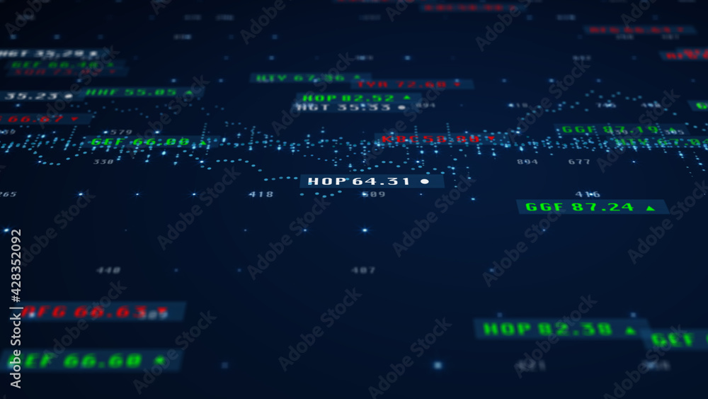 Poster stock market trading dashboard perspective depth of field view monitoring for financial investment b
