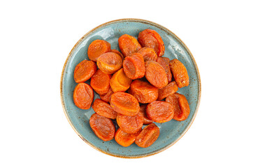 Orange fruits of dried apricot on white background.