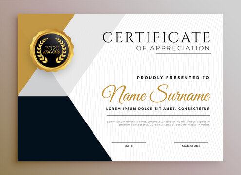 Professional Certificate Of Appreciation Golden Template Design