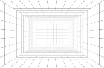 3d wireframe room perspective grid. - obrazy, fototapety, plakaty