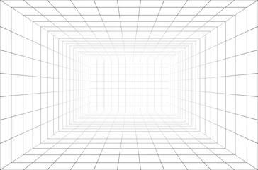 Deurstickers 3d wireframe room perspective grid. © sanchesnet1
