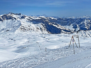Sports and recreational ski slopes above the Glacier du Sex Rouge (Travel destination Glacier...
