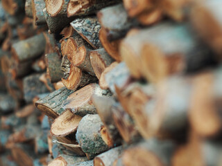 firewood on wall spare for winter and for kitchen work