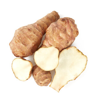 Jerusalem artichoke (topinambur) isolated on white background. Healhty food.