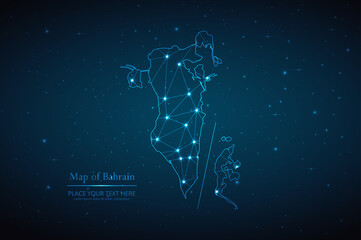 Abstract map of Bahrain geometric mesh polygonal network line, structure and point scales on dark background. Vector illustration eps 10