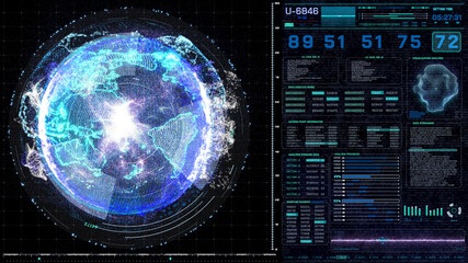 HUD Futuristic Panel Blue Earth Scanning Communication Check Illustration Background.