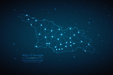 Abstract map of Georgia geometric mesh polygonal network line, structure and point scales on dark background. Vector illustration eps 10