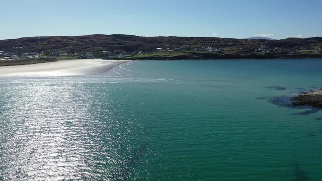 Aerial view of Inishkeel Island by Portnoo next to the the awarded Narin Beach in County Donegal, Ireland - Monk building remains