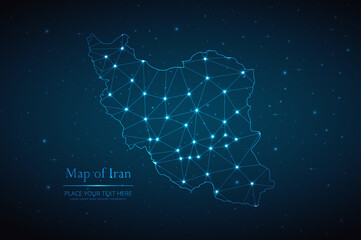 Fototapeta na wymiar Abstract map of Iran geometric mesh polygonal network line, structure and point scales on dark background. Vector illustration eps 10