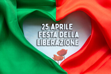 April 25 Liberation Day text in italian national holiday card, patriotic background flag of Italy	
