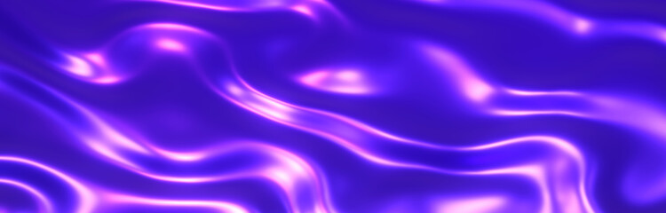 Purple blue chrome metal texture with waves, liquid metallic silk wavy design, 3D render illustration.
