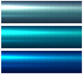 Metal blue glossy textures, shiny brushed metallic background, 3D vector illustration.