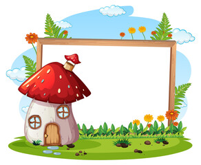 Empty banner with fantasy mushroom house