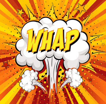 WHAP text on comic cloud explosion on rays background