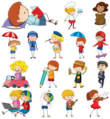Set of different doodle kids cartoon character