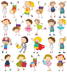 Set of different doodle kids cartoon character