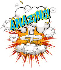 Word Amazing on comic cloud explosion background