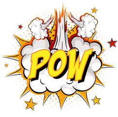 Word Pow on comic cloud explosion background