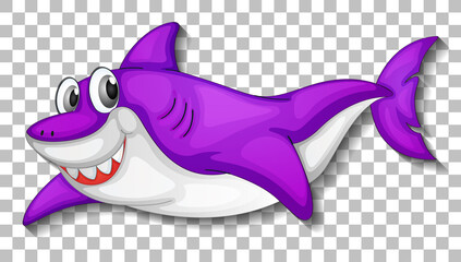 Smiling cute shark cartoon character isolated on transparent background